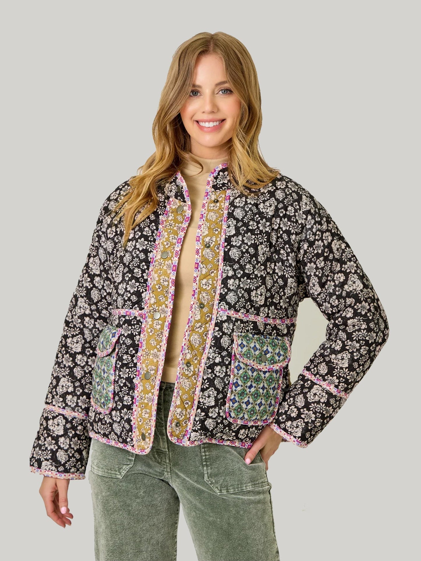 Mixed Print Quilted Jacket