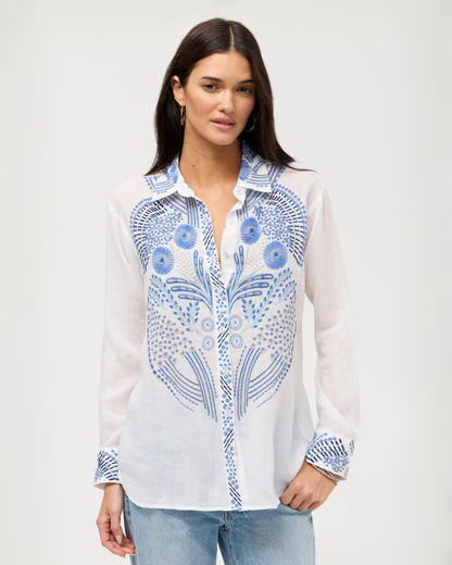 Relaxed Button Down in Blue & White | Johnny Was