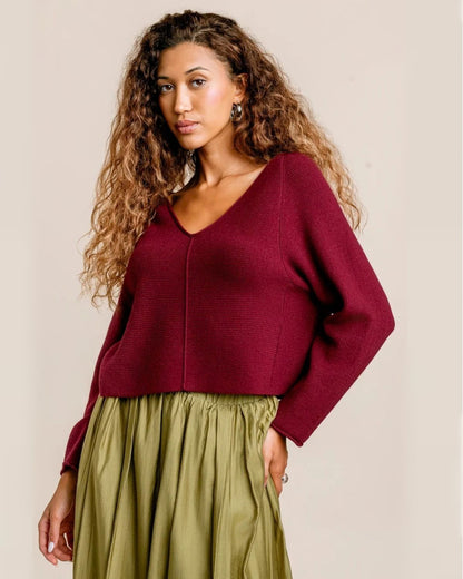 Asima V-Neck Sweater in Plumberry | Kerisma