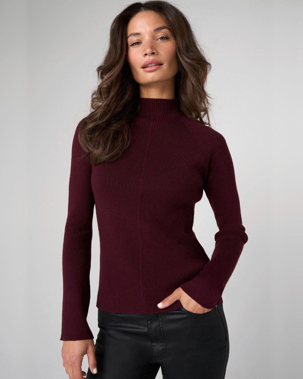Long Sleeve Turtleneck Sweater in Dark Oxblood | Liverpool