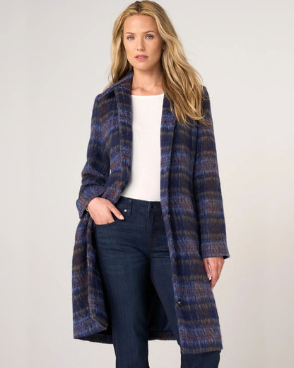 Plaid Swing Coat in Navy Multi | Liverpool