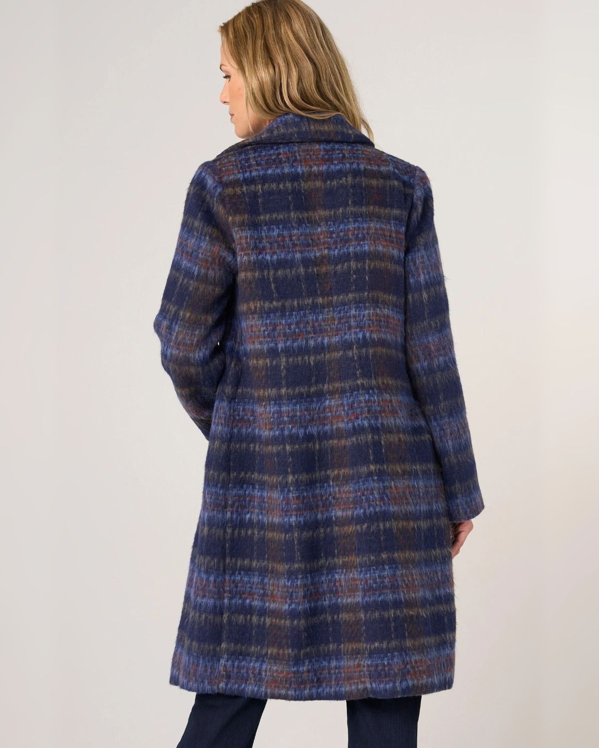 Plaid Swing Coat in Navy Multi | Liverpool