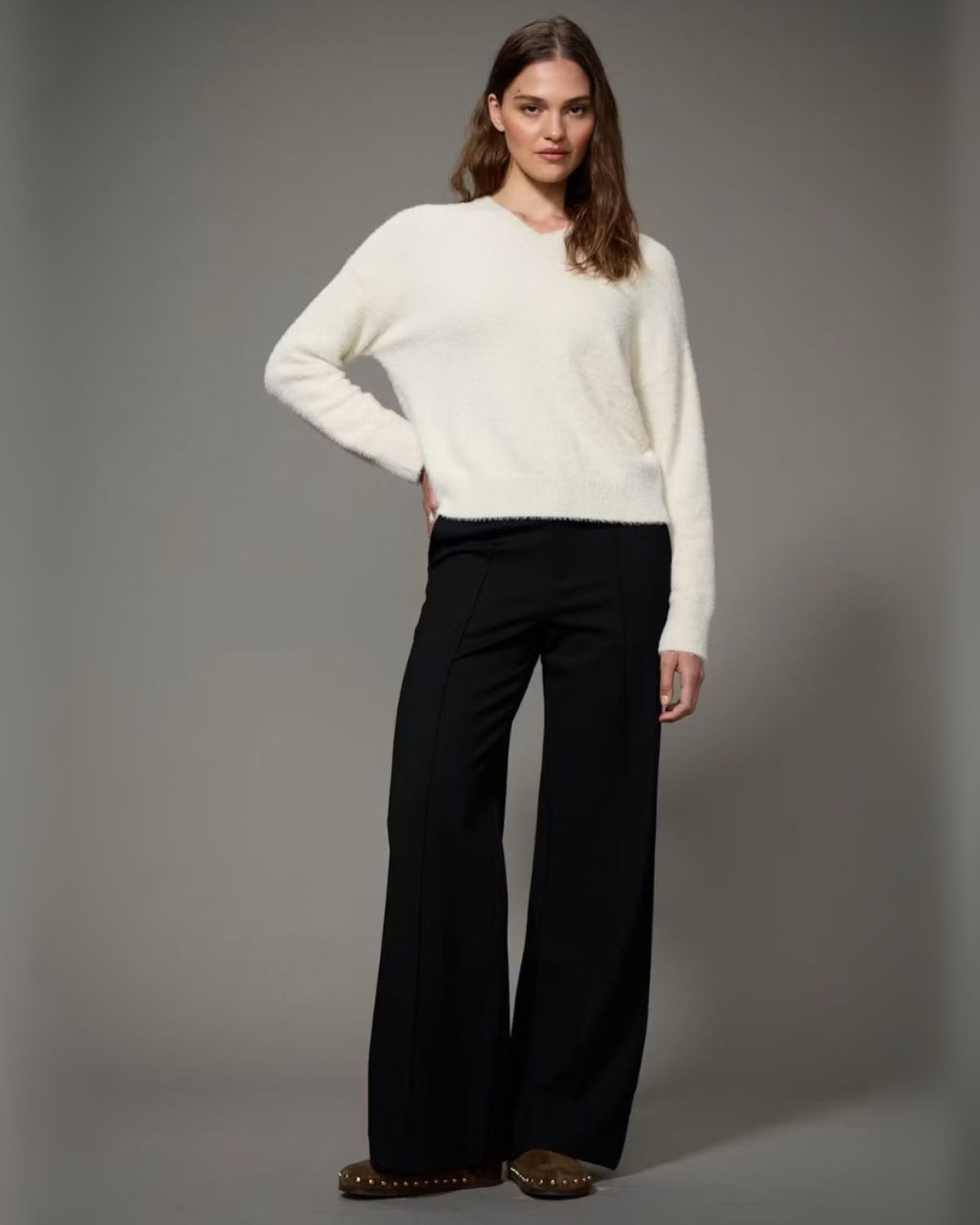 Feather V-Neck Sweater in Bone  | Sanctuary