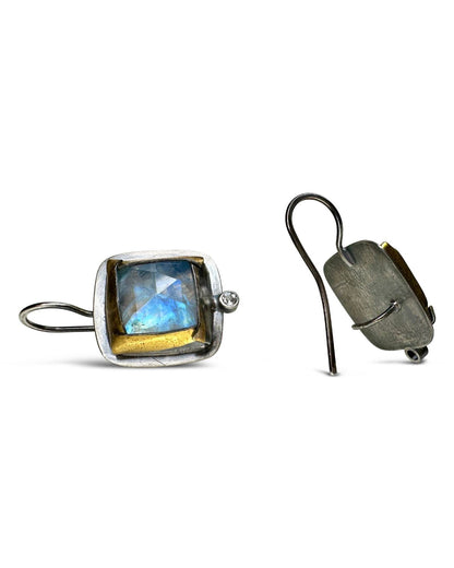 Rainbow Moonstone Square Drop Earrings | Austin Titus