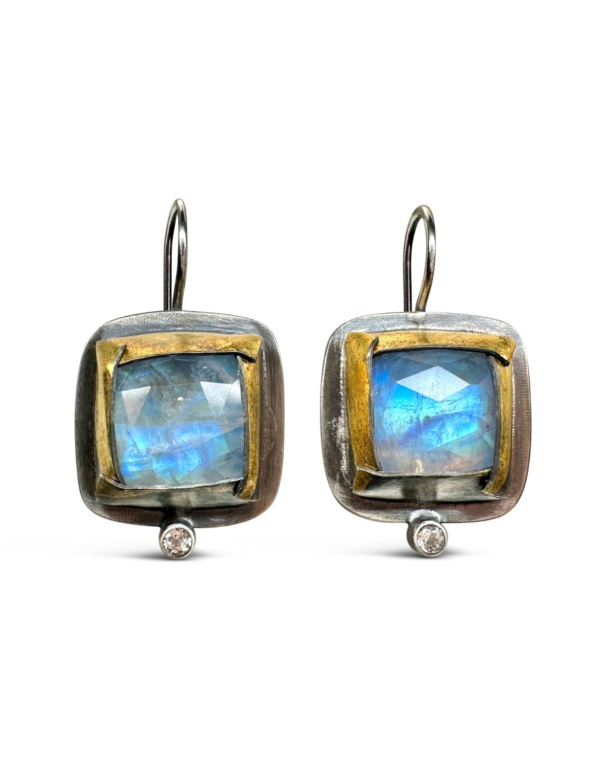 Rainbow Moonstone Square Drop Earrings | Austin Titus
