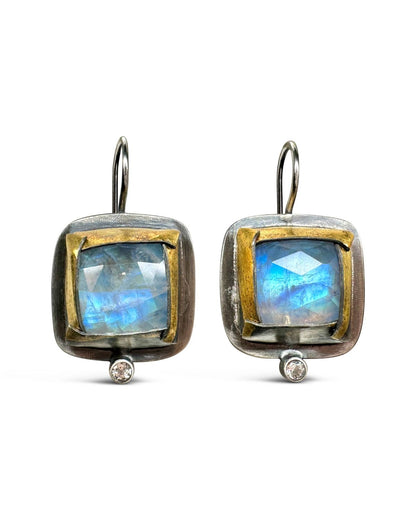 Rainbow Moonstone Square Drop Earrings | Austin Titus