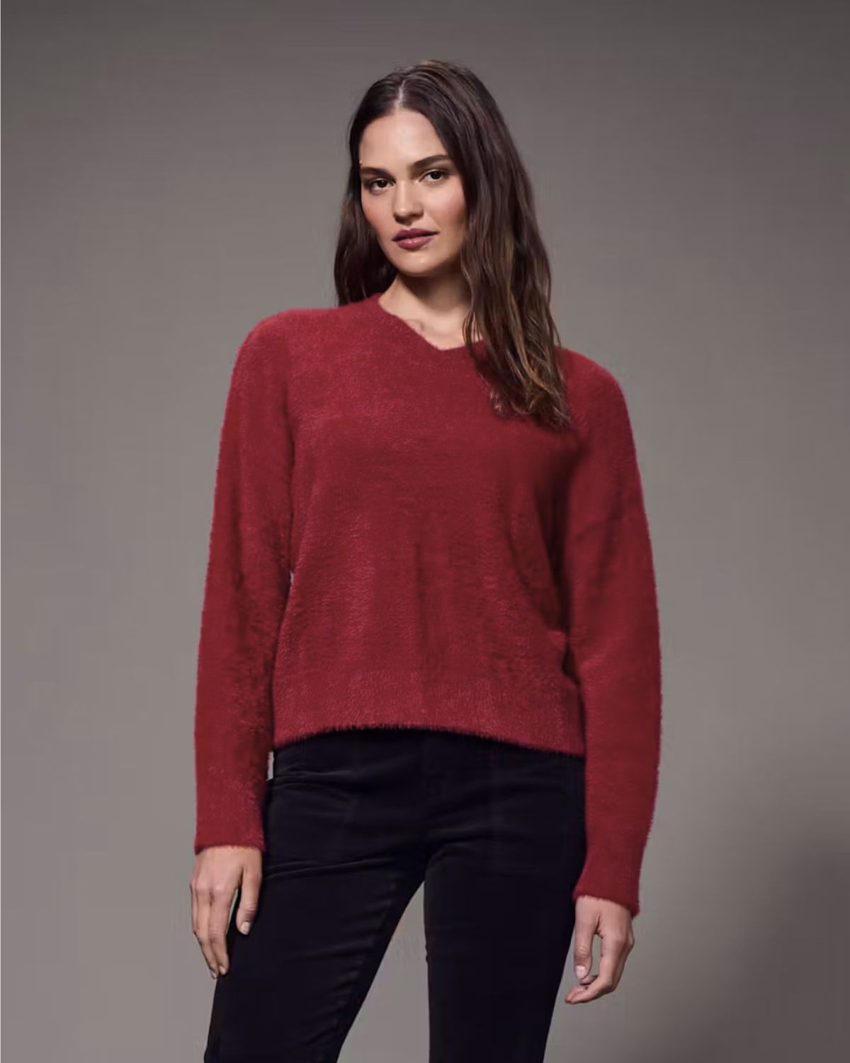 Feather V-Neck Sweater in Scarlet  | Sanctuary