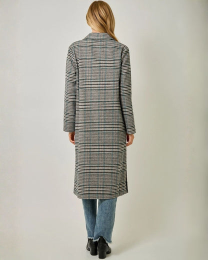 Long Plaid Coat in Charcoal