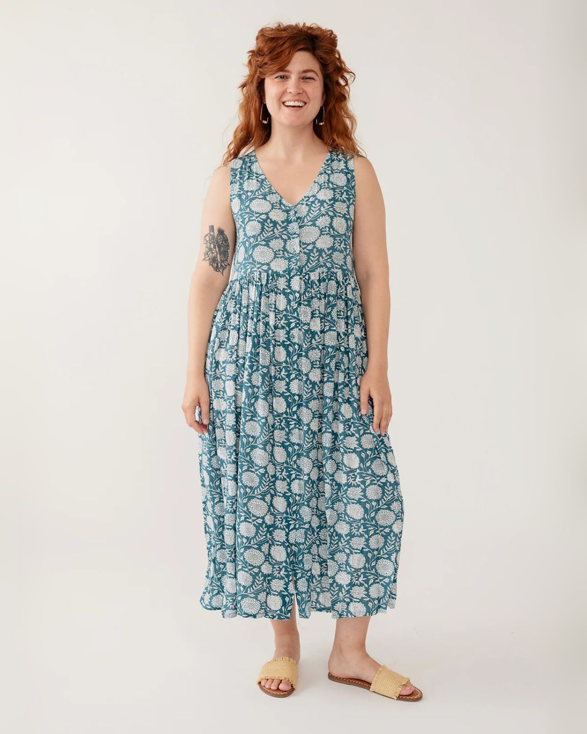 Olivia Dress in Teal Floral Print | Mata Traders