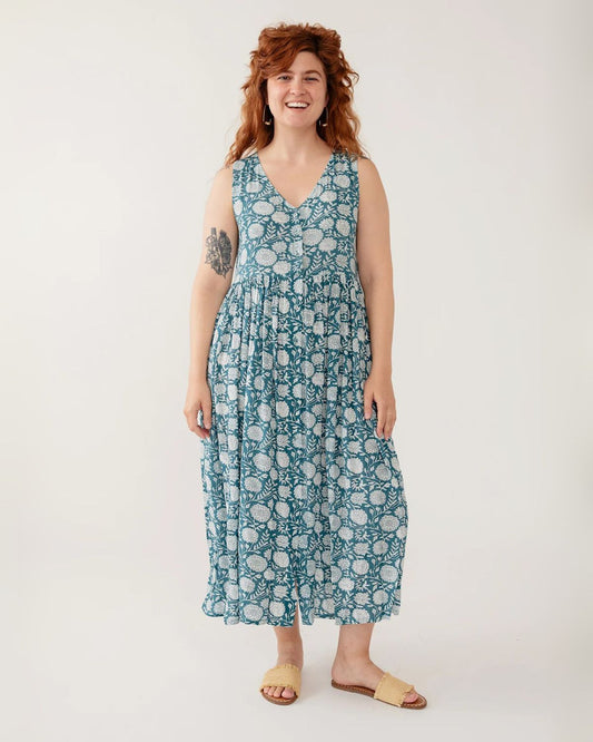 Olivia Dress in Teal Floral Print | Mata Traders