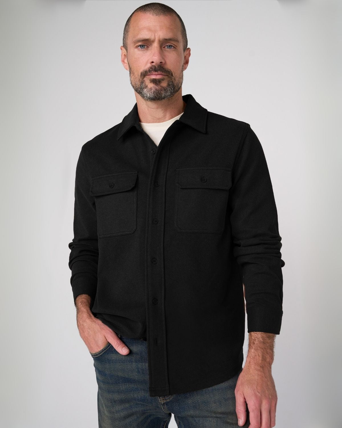 Knit Button Up in Black | Liverpool