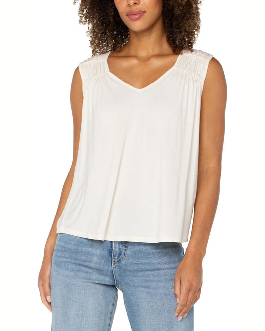 Shirred Sleeveless Top in Cream | Liverpool