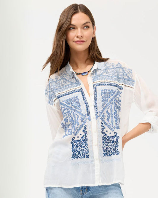 Slim Audrey Collared Shirt in White | Johnny Was