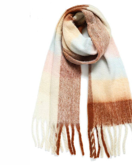 Soft Chunky Plaid Scarf in Beige Multi