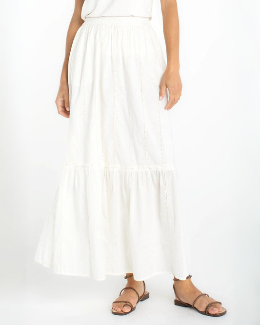 Eyelet Tiered Maxi Skirt in Cream | Liverpool