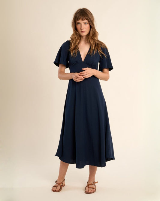 V-Neck Midi Dress in Navy