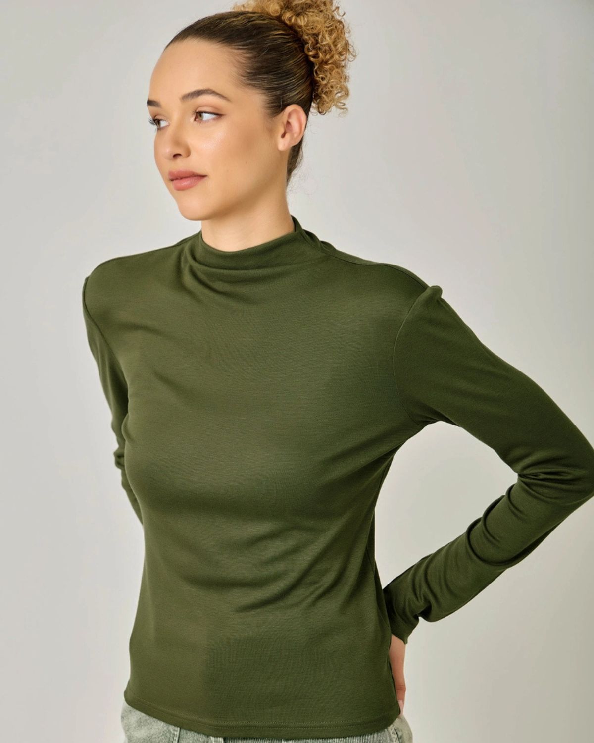 Essential Mock Neck Top in Olive