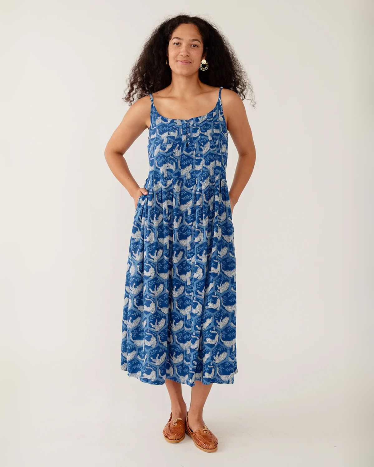 Andrea Dress in Indigo Tiger Print | Mata Traders
