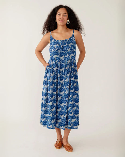 Andrea Dress in Indigo Tiger Print | Mata Traders