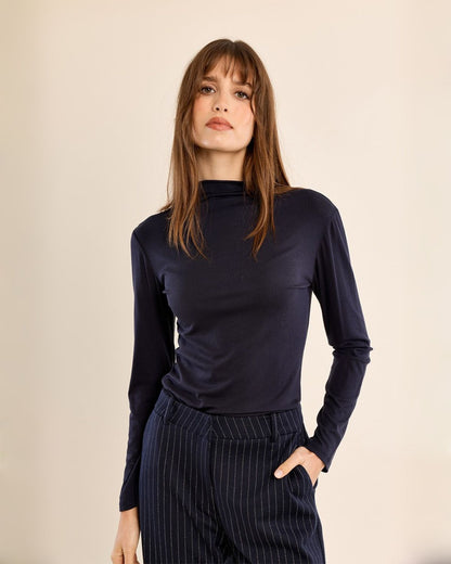 Knit Mock Neck Top in Navy