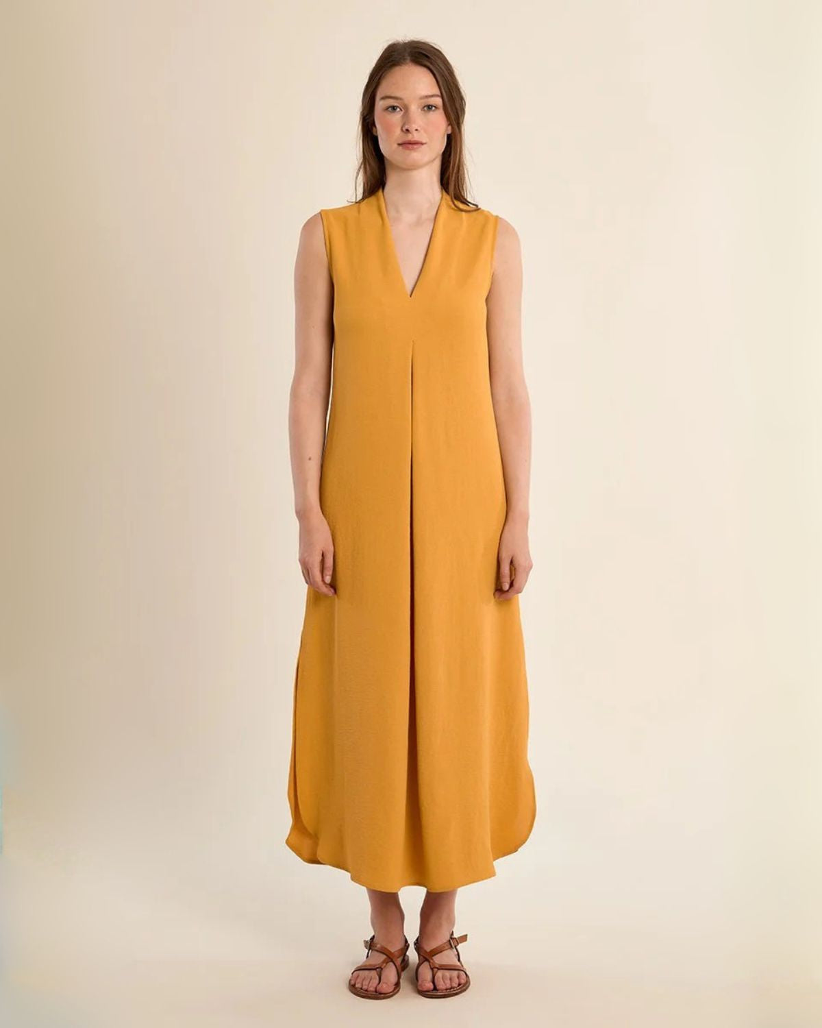 Sleeveless Flowy Maxi Dress in Mustard