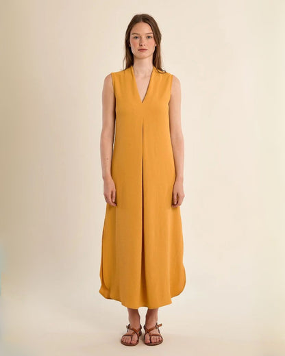 Sleeveless Flowy Maxi Dress in Mustard