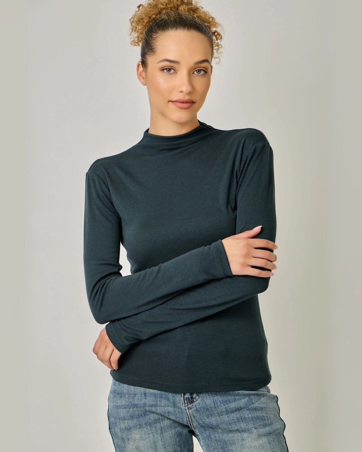 Modal Mock Neck Top in Teal