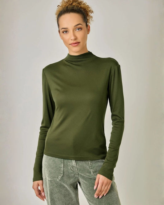 Essential Mock Neck Top in Olive