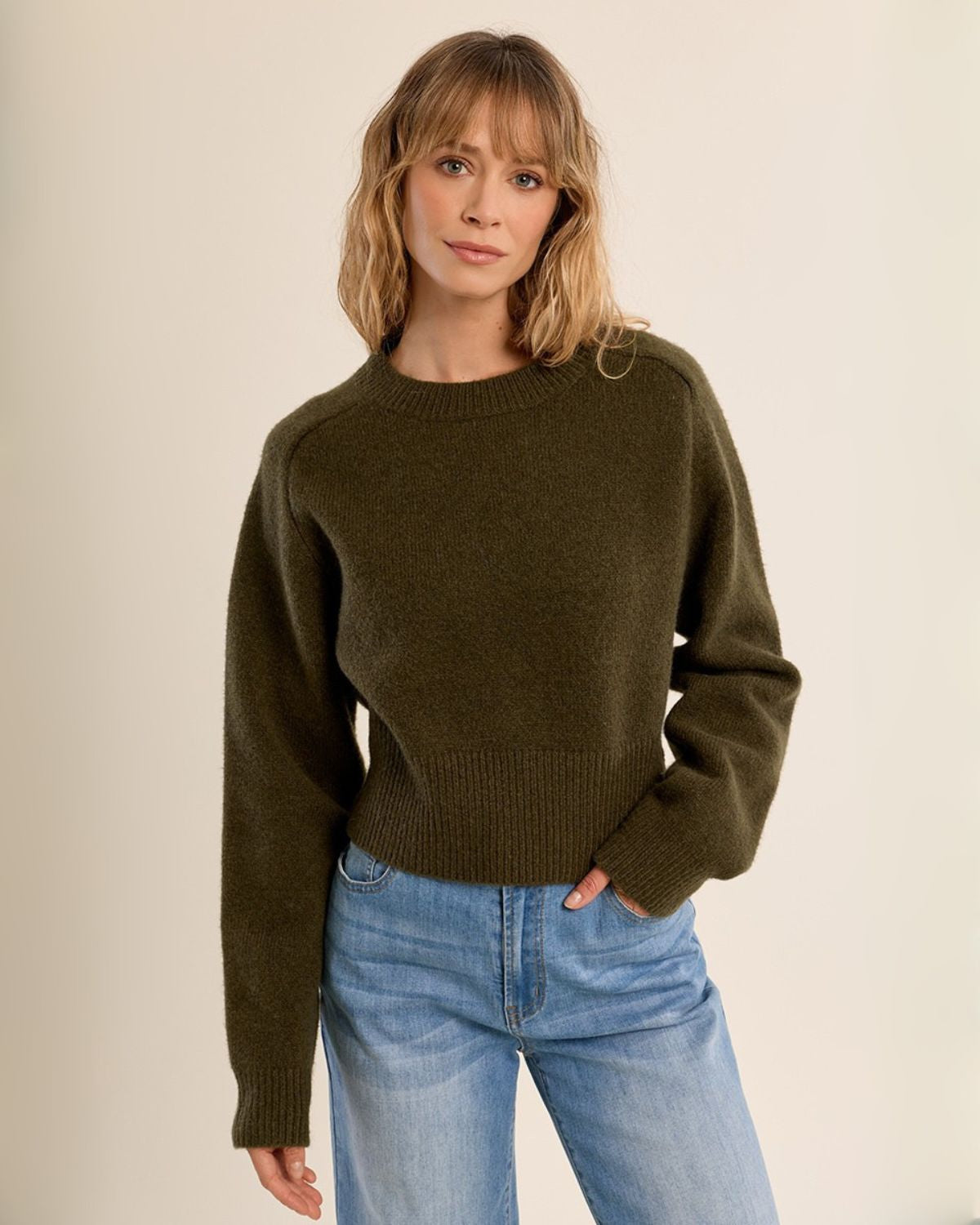 Cozy Crew Neck Sweater in Dark Olive