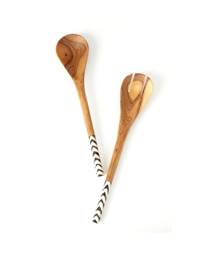 Olive Wood and Batik Bone Salad Servers