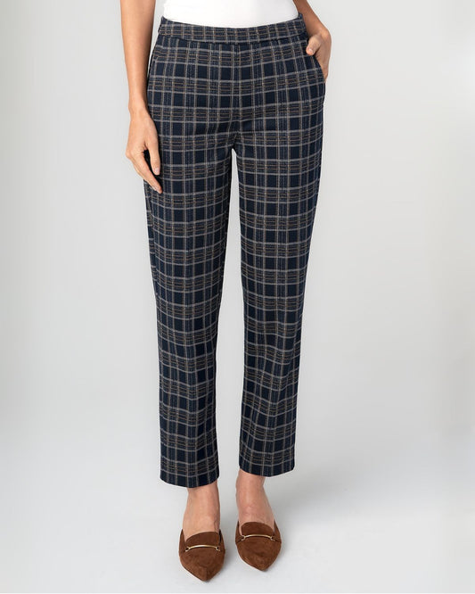 Kayla Pull On Trouser in Navy Plaid | Liverpool
