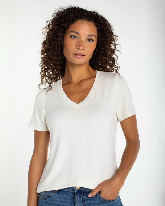 Short Sleeve V-Neck Tee in White | Liverpool