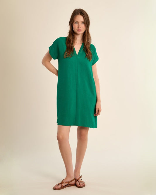 Split Neck Shift Dress in Green