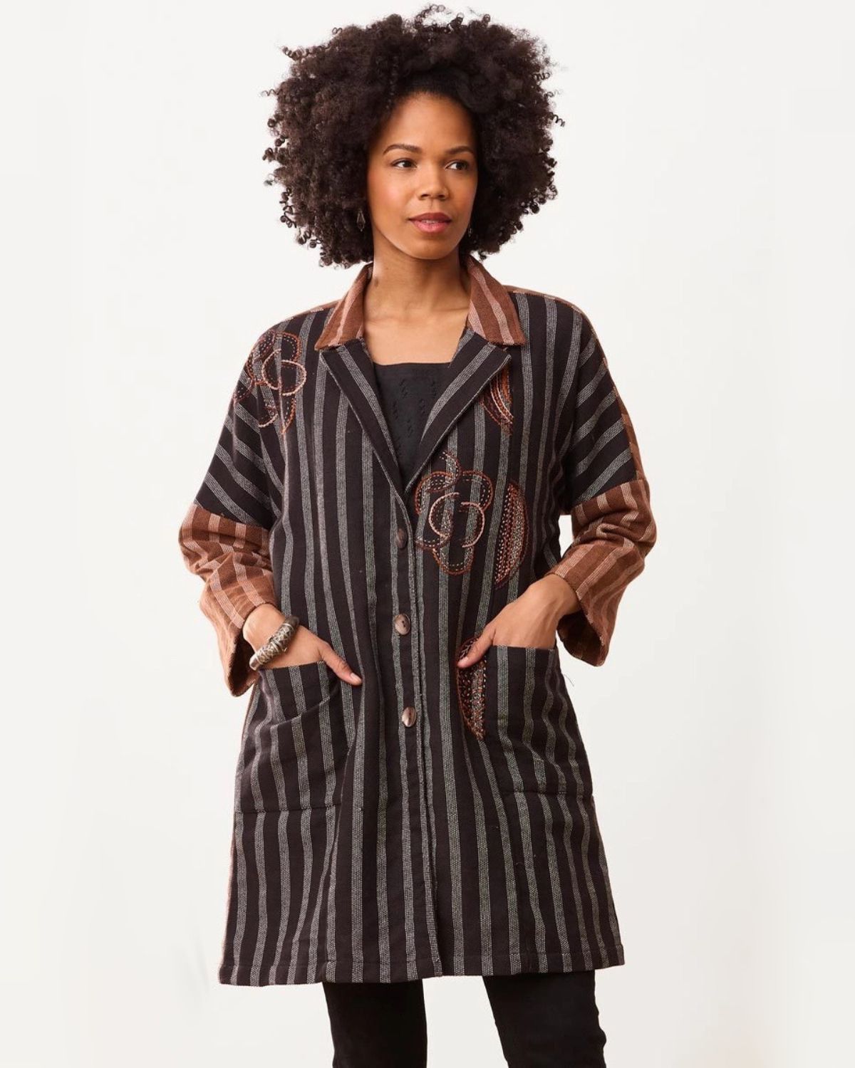 Pravya Drop Shoulder Duster in Black