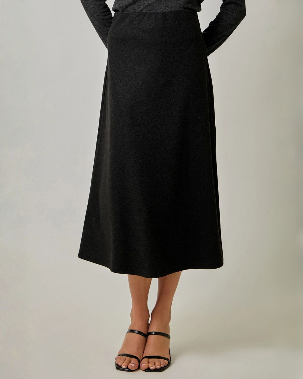 Wool Blend Midi Skirt in Black