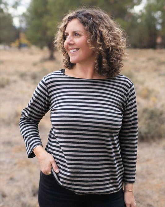 3/4 Sleeve Stripe Boatneck in Squirrel | Cut•Loose