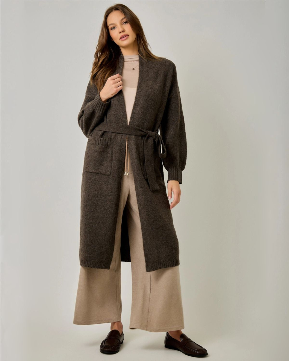 Cozy Long Sweater Coat in Ash Brown
