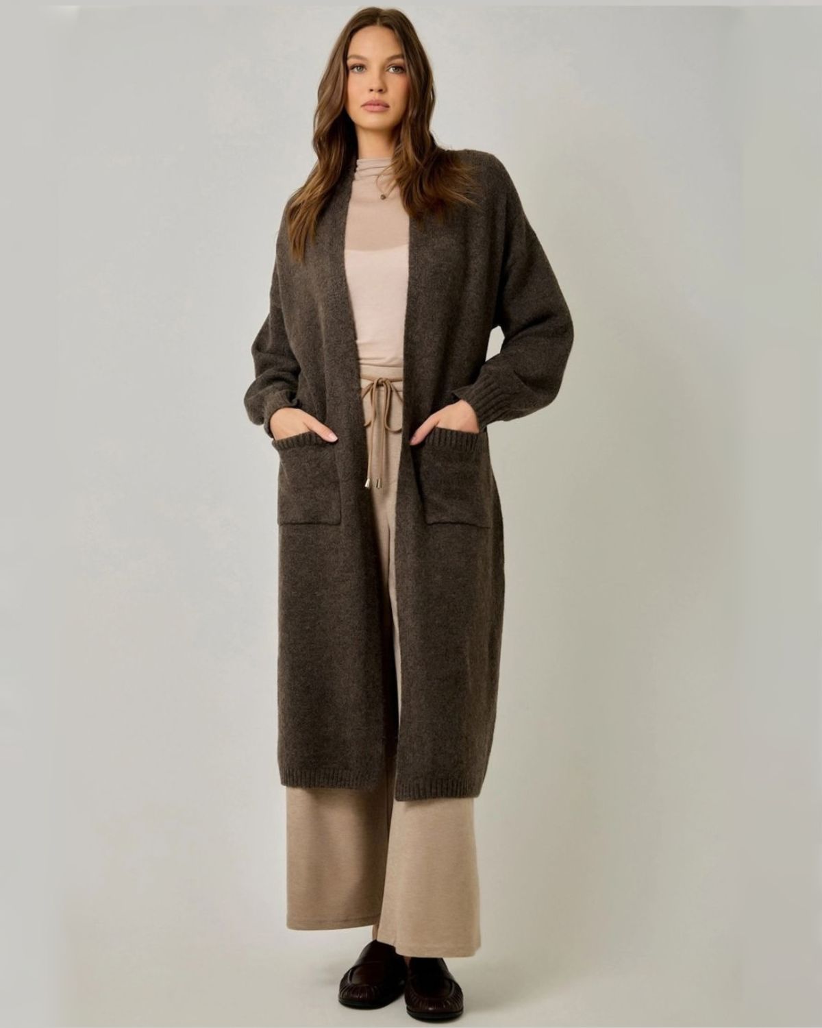 Cozy Long Sweater Coat in Ash Brown