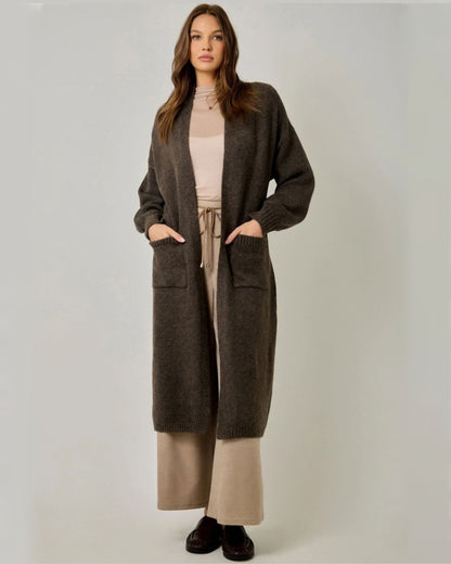 Cozy Long Sweater Coat in Ash Brown
