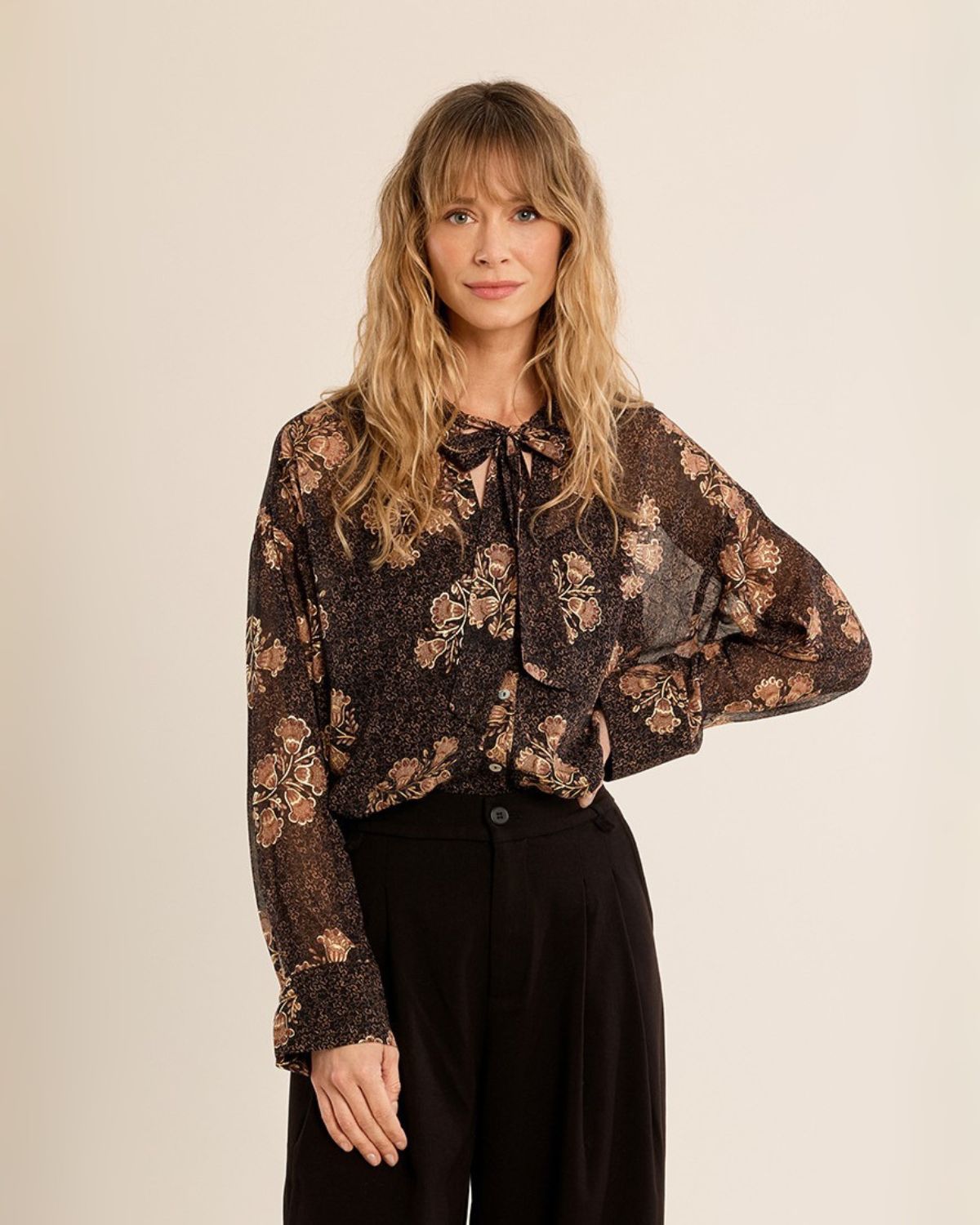 Apolline Blouse in Brown & Gold Floral