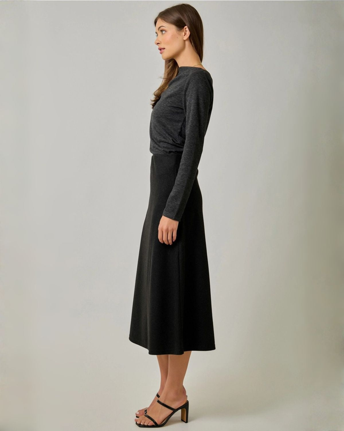 Wool Blend Midi Skirt in Black