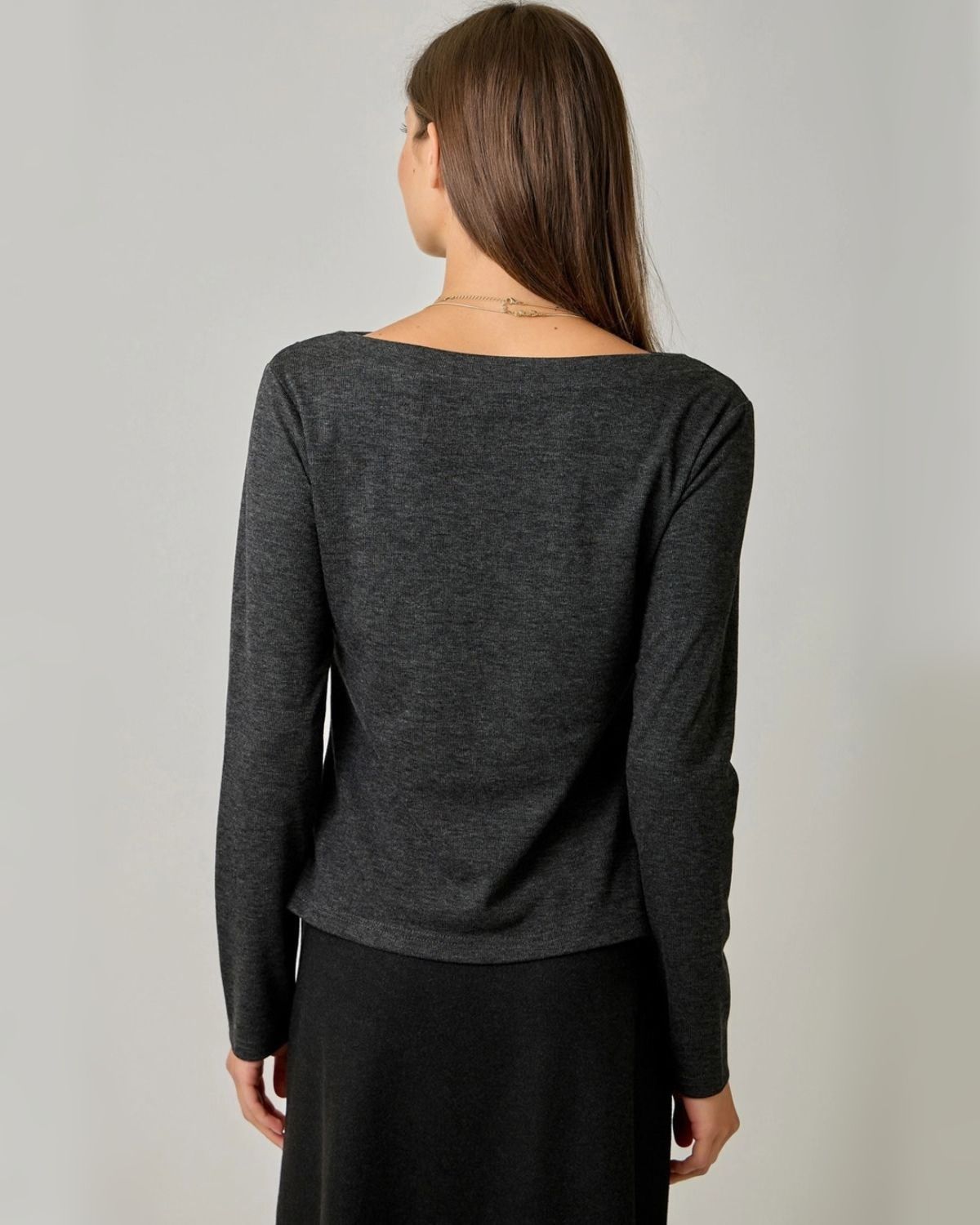 Essential Wool Blend Boat Neck Top in Black