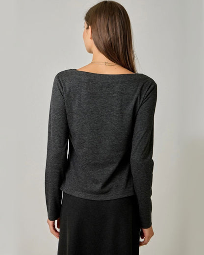 Essential Wool Blend Boat Neck Top in Black