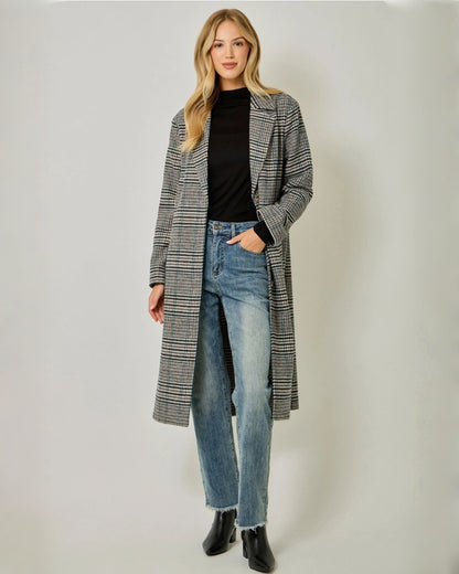 Long Plaid Coat in Charcoal