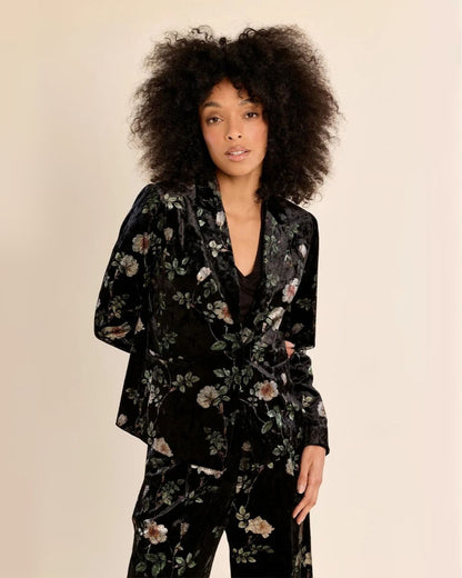 Metallic Floral Velvet Blazer in Black