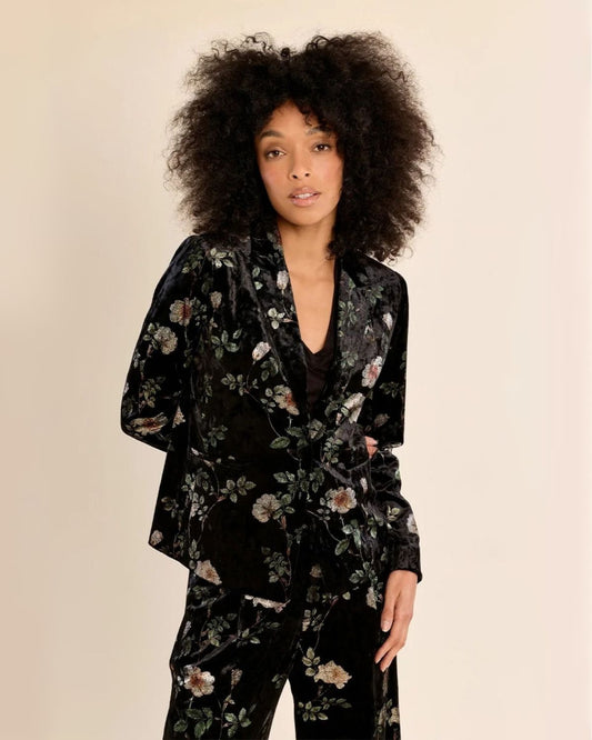 Metallic Floral Velvet Blazer in Black