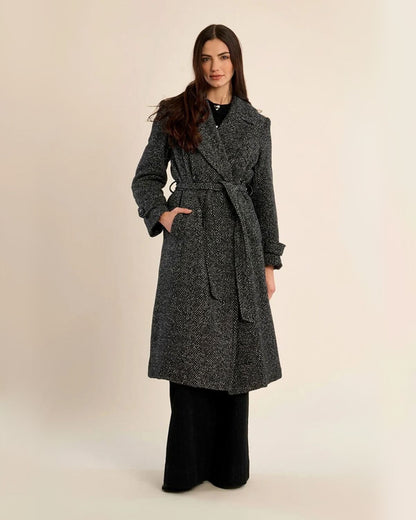 Black Herringbone Long Coat