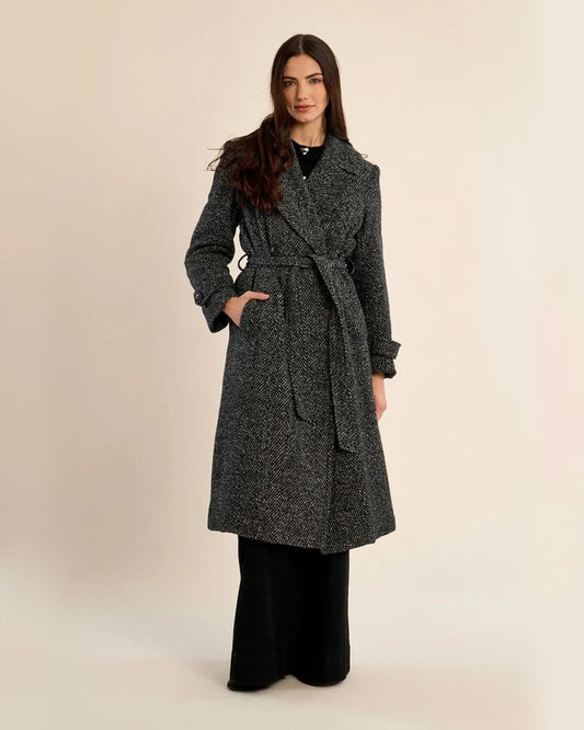 Black Herringbone Long Coat