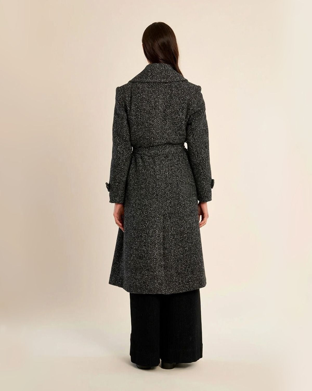 Black Herringbone Long Coat