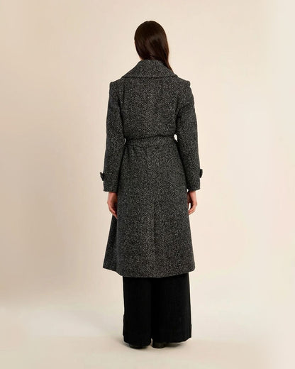 Black Herringbone Long Coat